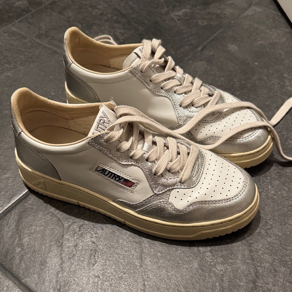 Autry White and Silver Medalist Sneakers